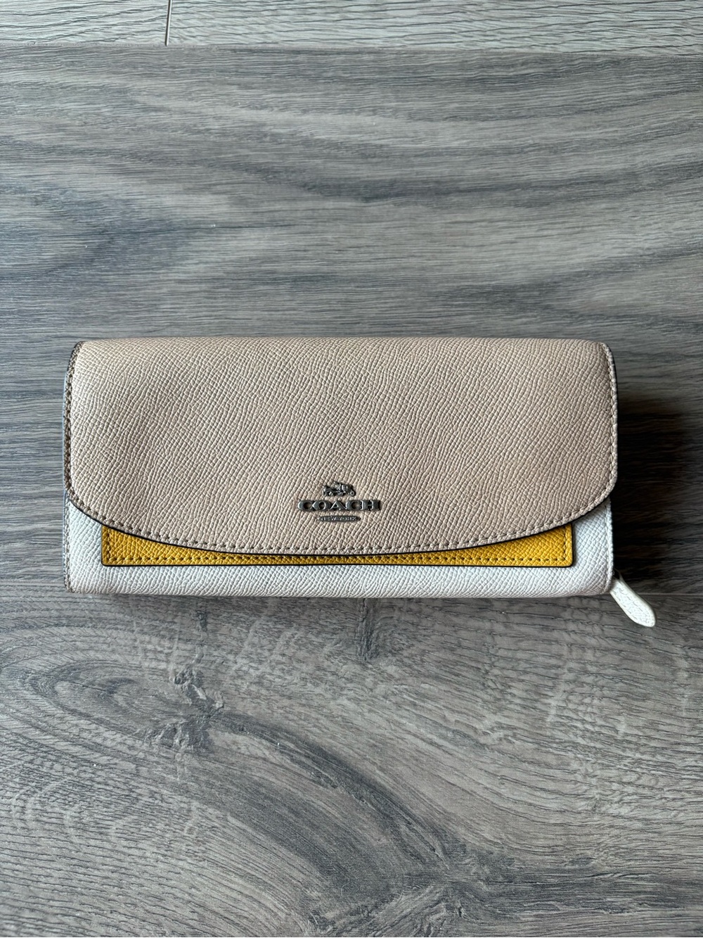 Coach Tricolor Leather Wallet - Beige, Yellow, White